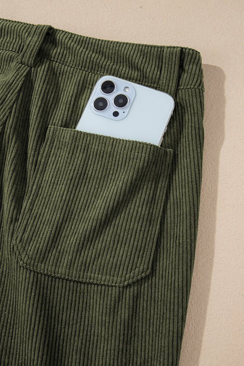 High Waist Square Pocket Western Corduroy Pants