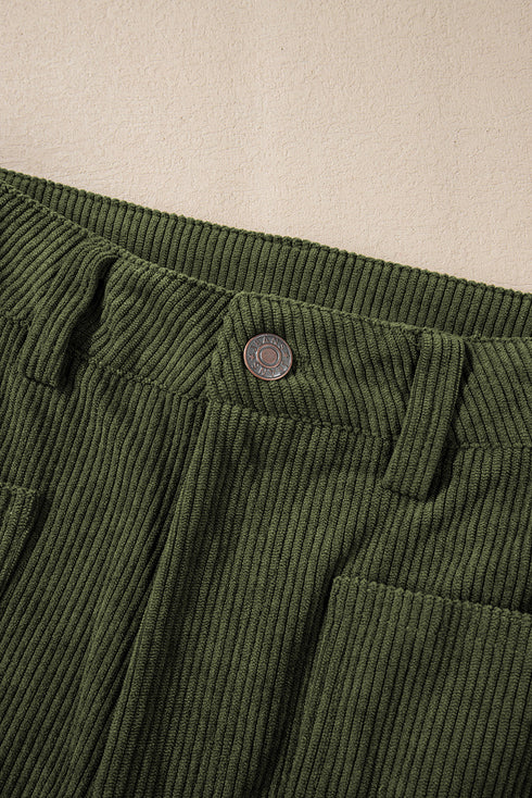 High Waist Square Pocket Western Corduroy Pants