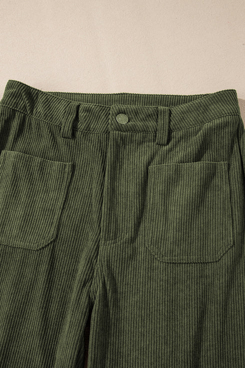 High Waist Square Pocket Western Corduroy Pants