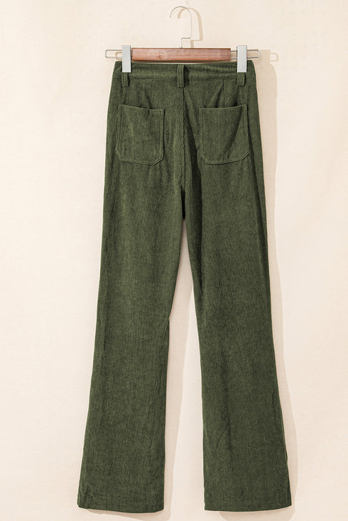 High Waist Square Pocket Western Corduroy Pants
