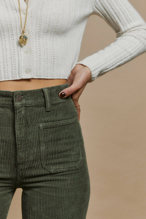 High Waist Square Pockets Corduroy Pants