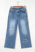 High Waist Star Applique Cropped Wide Leg Jeans