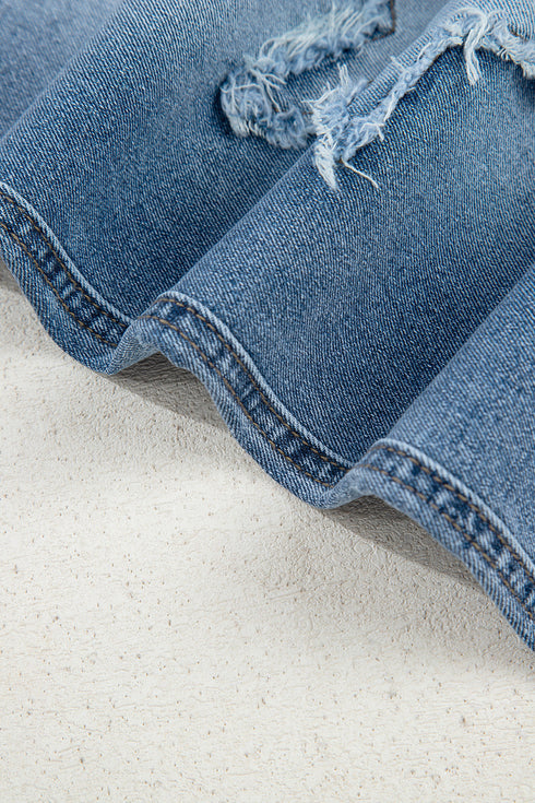 High Waist Star Applique Cropped Wide Leg Jeans