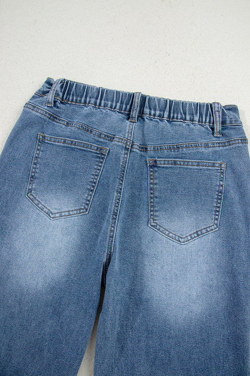 High Waist Star Applique Cropped Wide Leg Jeans