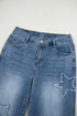 High Waist Star Applique Cropped Wide Leg Jeans