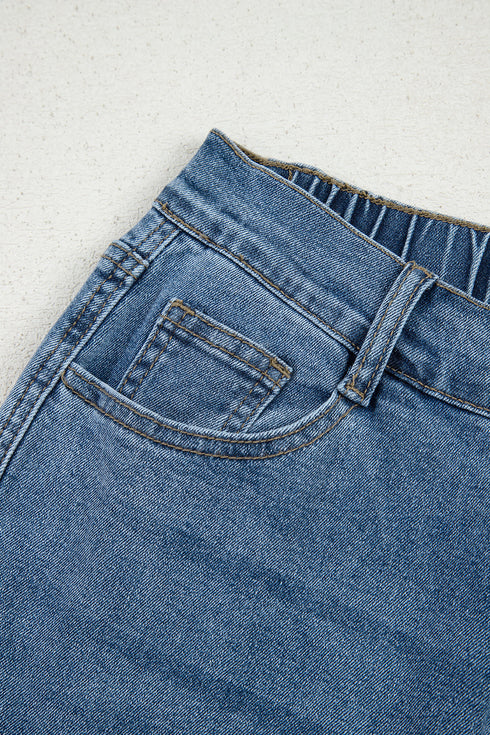 High Waist Star Applique Cropped Wide Leg Jeans