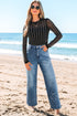 High Waist Star Applique Cropped Wide Leg Jeans