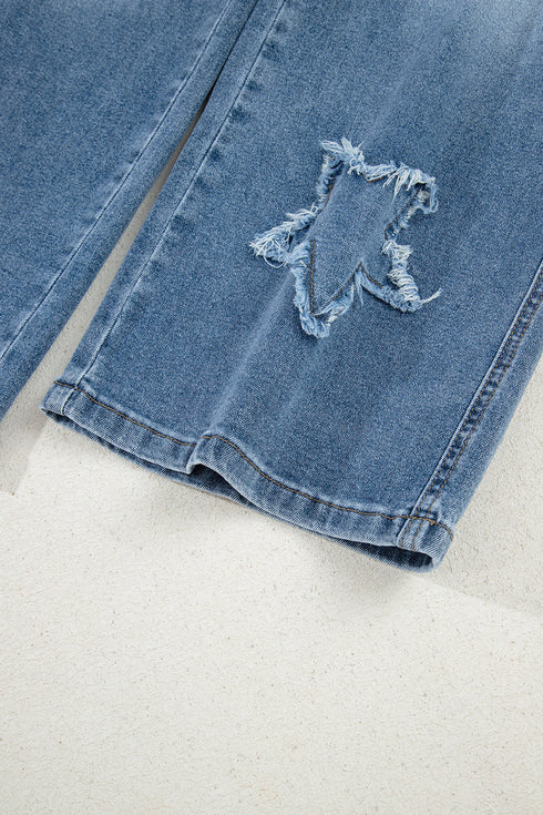 High Waist Star Applique Cropped Wide Leg Jeans