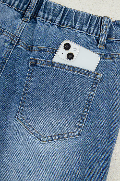 High Waist Star Applique Cropped Wide Leg Jeans