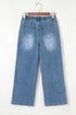 High Waist Star Applique Cropped Wide Leg Jeans