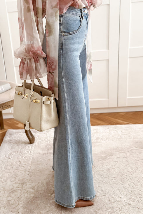 High Waist Stretch Denim Button Zip Fly Bell Bottom Jeans