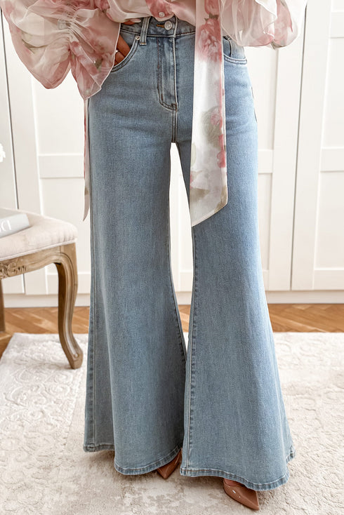 High Waist Stretch Denim Button Zip Fly Bell Bottom Jeans