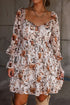 High Waist Sweetheart Neck Long Sleeve Floral Dress
