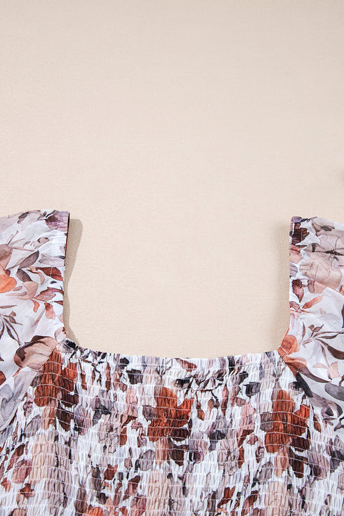 High Waist Sweetheart Neck Long Sleeve Floral Dress
