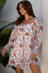 High Waist Sweetheart Neck Long Sleeve Floral Dress