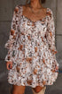 High Waist Sweetheart Neck Long Sleeve Floral Dress
