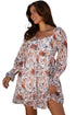 High Waist Sweetheart Neck Long Sleeve Floral Dress
