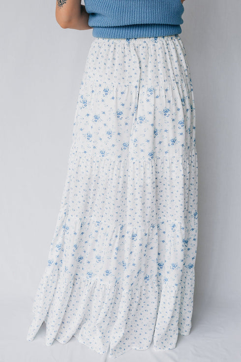High Waist Tiny Floral Print Bohemian Patchwork Maxi Skirt