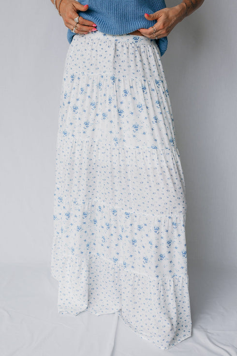High Waist Tiny Floral Print Bohemian Patchwork Maxi Skirt