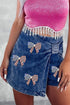 High Waist Twisted Denim Skort with USA Flag Bow Patch