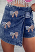 High Waist Twisted Denim Skort with USA Flag Bow Patch