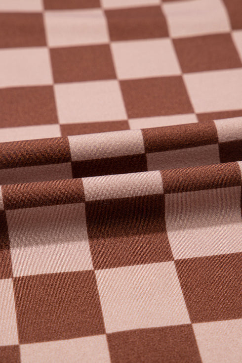 High Waist Wide Leg Checkered Pull On Casual Pants