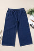 High Waist Wide Leg Drawstring Denim Bottoms