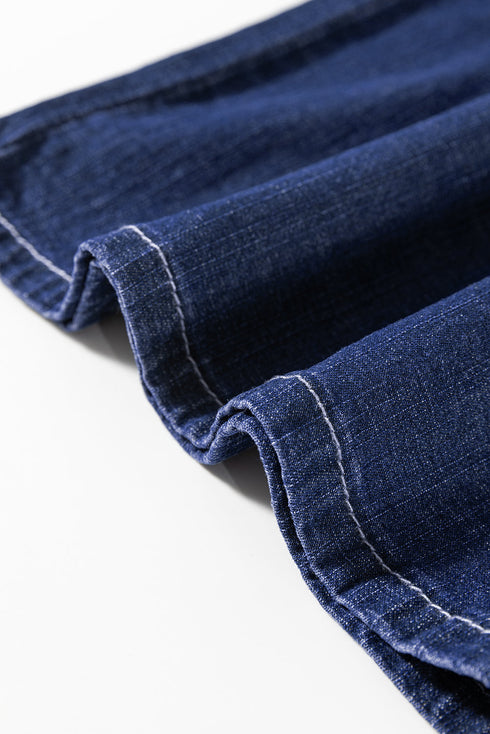 High Waist Wide Leg Drawstring Denim Bottoms