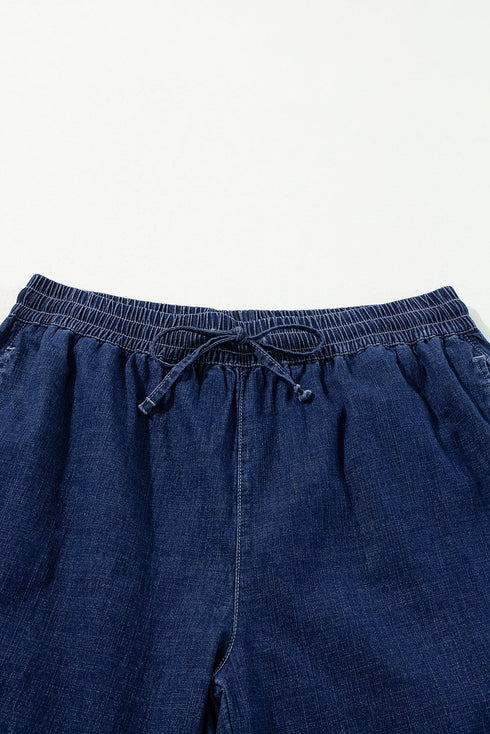High Waist Wide Leg Drawstring Denim Bottoms
