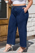 High Waist Wide Leg Drawstring Denim Bottoms