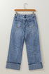 High Waisted Center Seam Straight Leg Cuffed Cropped Jeans