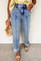 High Waisted Center Seam Straight Leg Cuffed Cropped Jeans