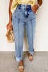 High Waisted Center Seam Straight Leg Cuffed Cropped Jeans