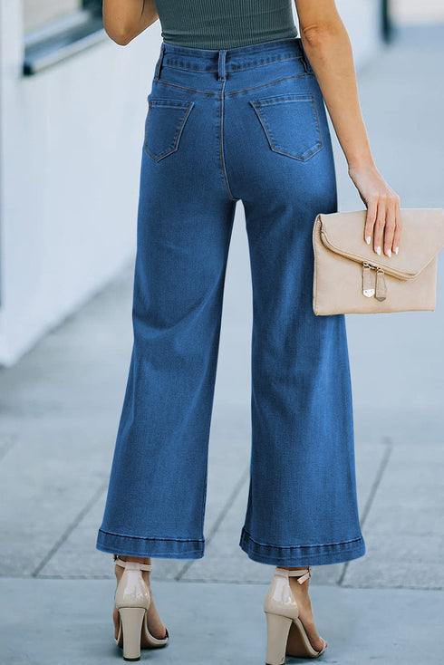 High Waisted Center Seam Wide Leg Cropped Denim Jeans