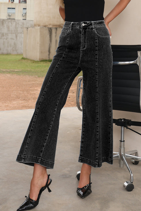 High Waisted Center Seam Wide Leg Cropped Denim Jeans