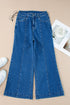 High Waisted Center Seam Wide Leg Cropped Denim Jeans