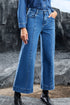 High Waisted Center Seam Wide Leg Cropped Denim Jeans