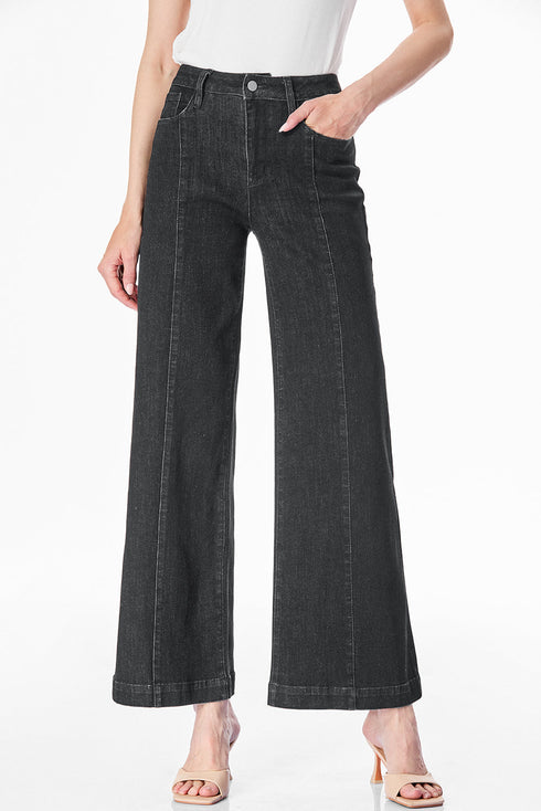 High Waisted Center Seam Wide Leg Cropped Denim Jeans