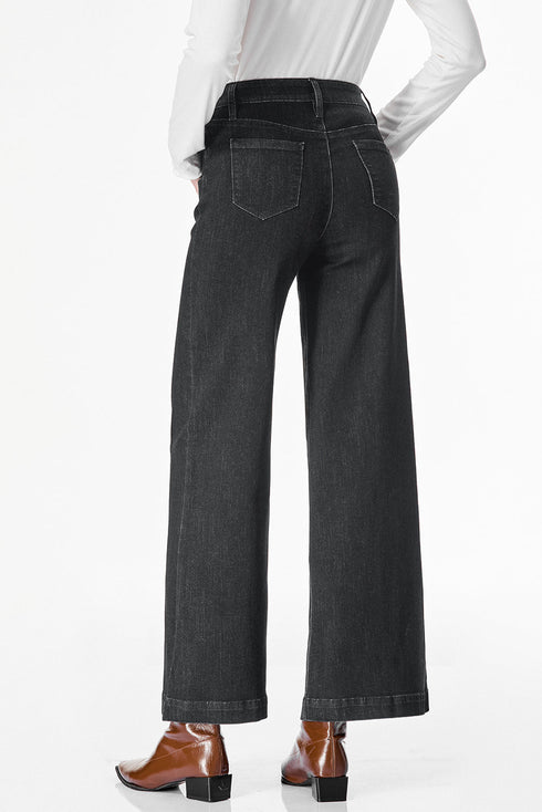 High Waisted Center Seam Wide Leg Cropped Denim Jeans
