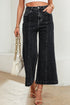 High Waisted Center Seam Wide Leg Cropped Denim Jeans
