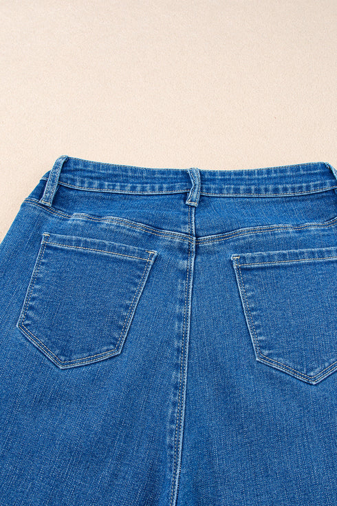 High Waisted Center Seam Wide Leg Cropped Denim Jeans