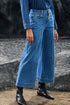 High Waisted Center Seam Wide Leg Cropped Denim Jeans