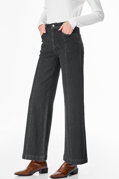 High Waisted Center Seam Wide Leg Cropped Denim Jeans