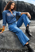 High Waisted Center Seam Wide Leg Cropped Denim Jeans