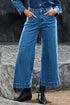 High Waisted Center Seam Wide Leg Cropped Denim Jeans