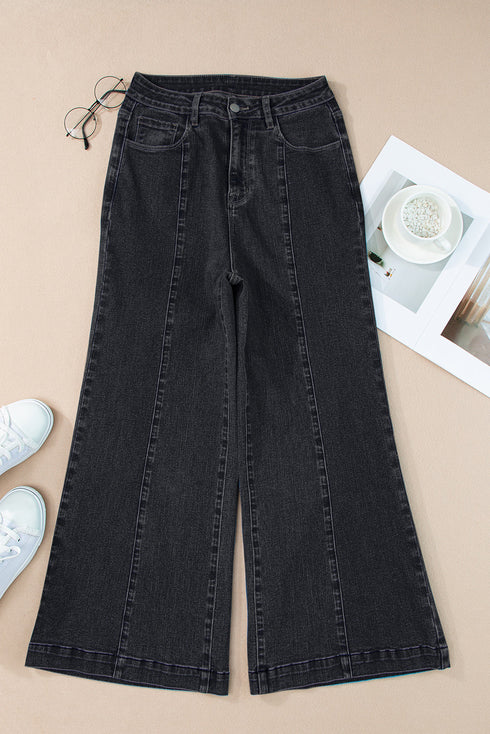 High Waisted Center Seam Wide Leg Cropped Denim Jeans