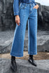 High Waisted Center Seam Wide Leg Cropped Denim Jeans