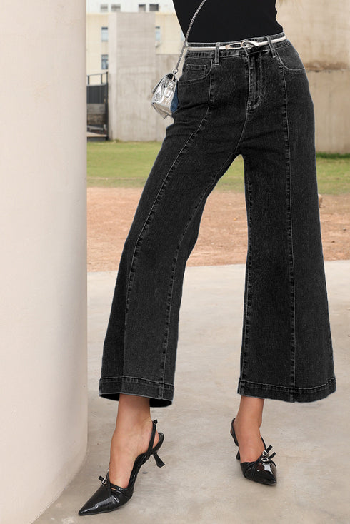 High Waisted Center Seam Wide Leg Cropped Denim Jeans