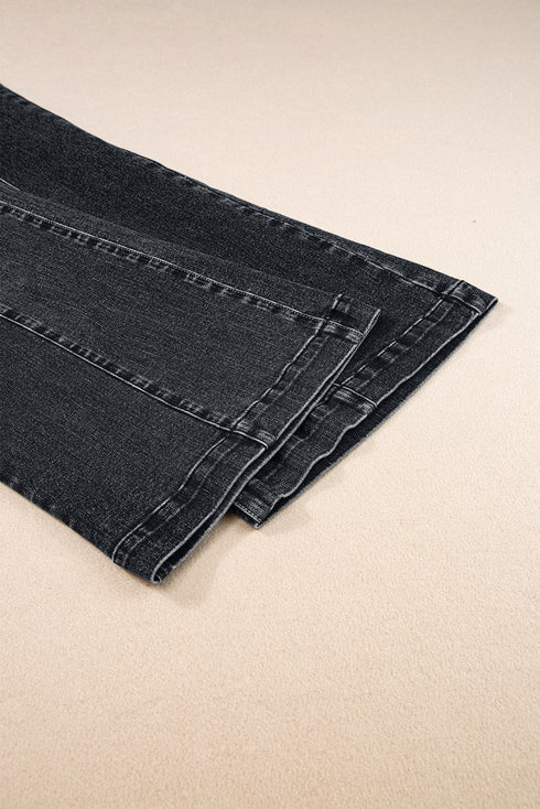 High Waisted Center Seam Wide Leg Cropped Denim Jeans