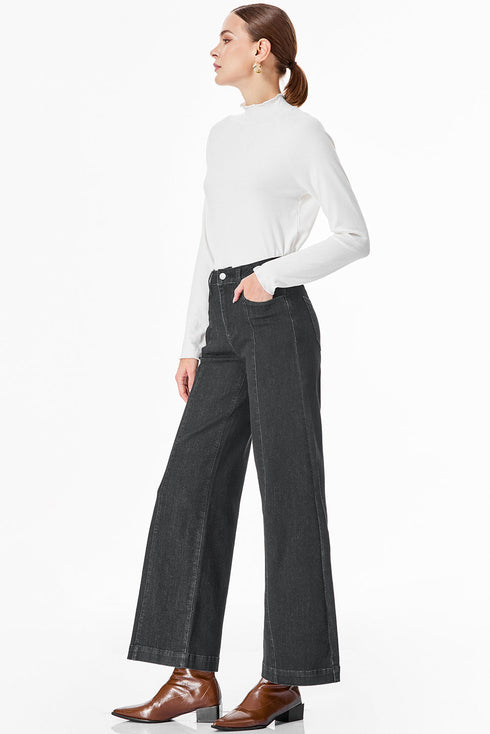 High Waisted Center Seam Wide Leg Cropped Denim Jeans
